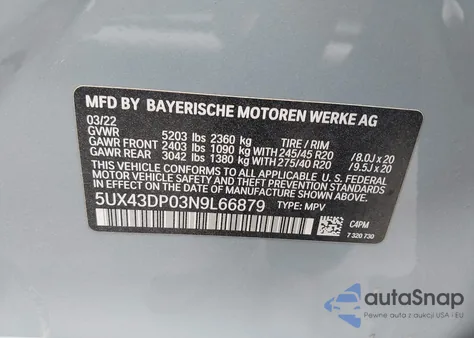 2022 BMW X3 Sdrive30I from USA, damaged, VIN 5UX43DP03N9L66879